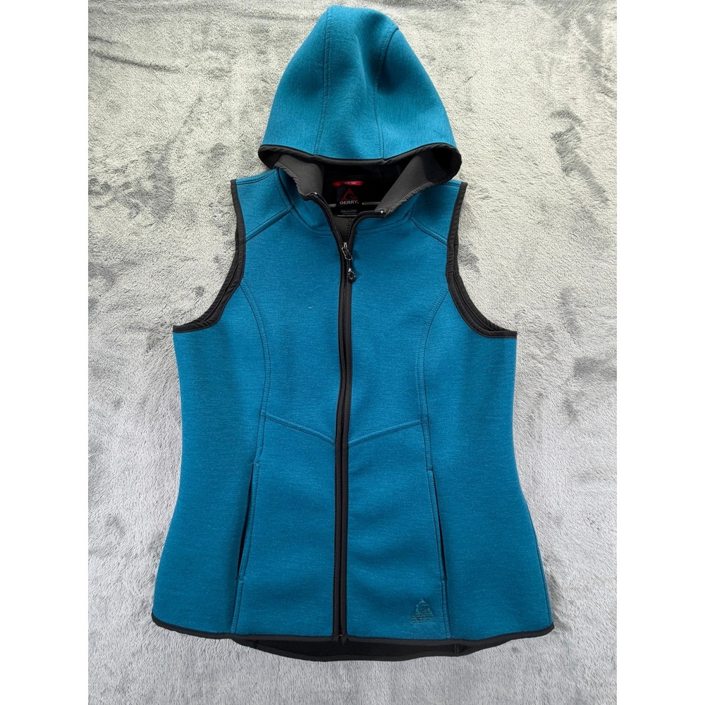 Gerry Women's Teal Blue Hooded Full Zip Active Vest Medium 1144994 Stretch Vest
